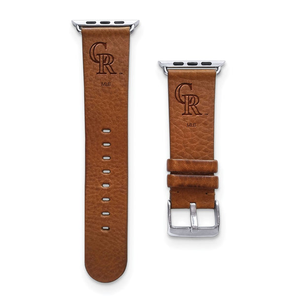 Gametime Colo. Rockies Leather Band fits Apple Watch (42/44mm S/M Tan)