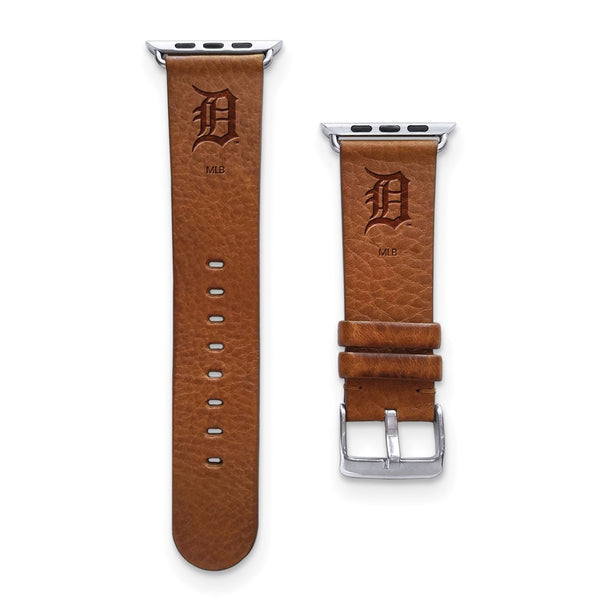 Gametime Detroit Tigers Leather Band fits Apple Watch (42/44mm S/M Tan)