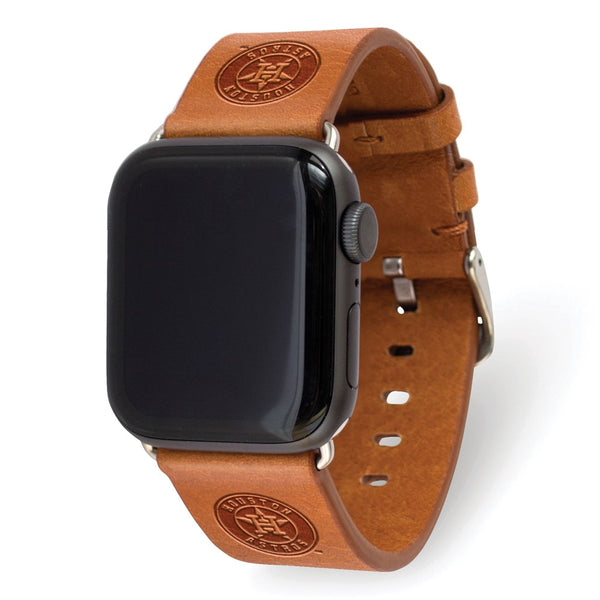 Gametime Houston Astros Leather Band fits Apple Watch (42/44mm M/L Tan)