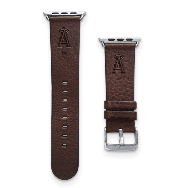 Gametime LA Angels Leather Band fits Apple Watch (42/44mm S/M Brown)