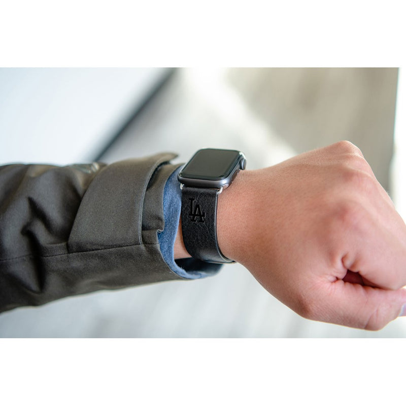 Gametime LA Dodgers Leather Band fits Apple Watch (42/44mm M/L Black)