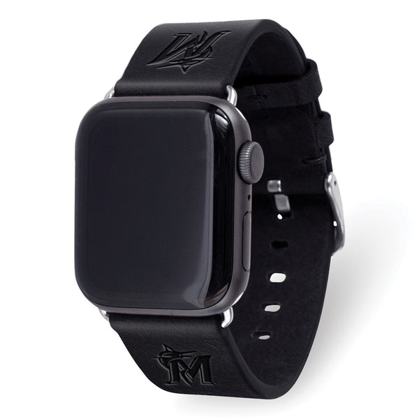 Gametime Miami Marlins Leather Band fits Apple Watch (42/44mm S/M Black)