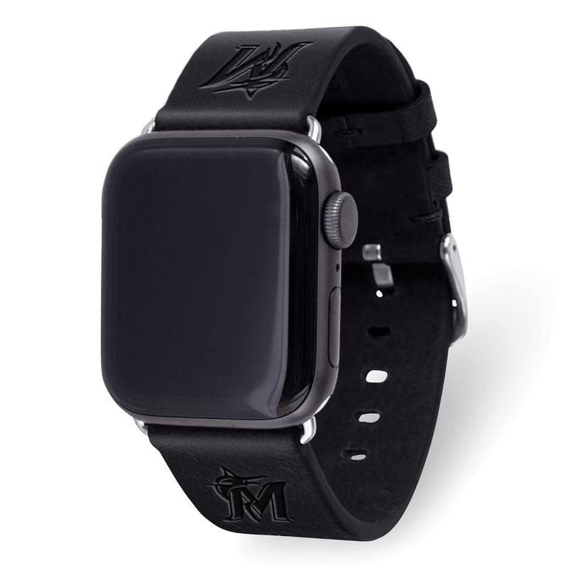 Gametime Miami Marlins Leather Band fits Apple Watch (42/44mm S/M Black)
