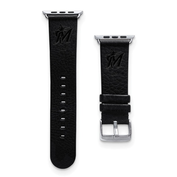 Gametime Miami Marlins Leather Band fits Apple Watch (42/44mm S/M Black)