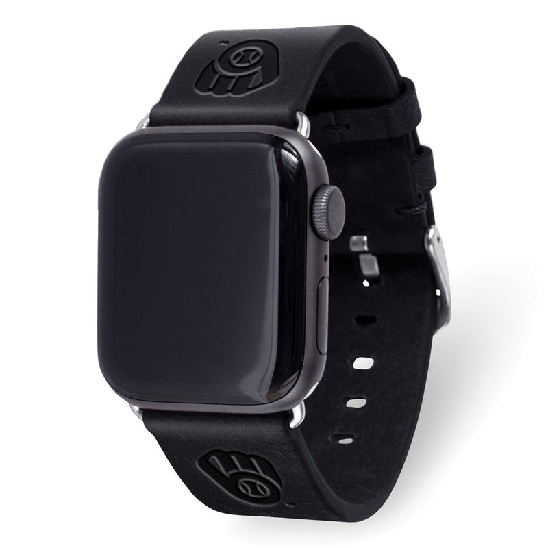 Gametime Mil. Brewers Leather Band fits Apple Watch (38/40mm S/M Black)
