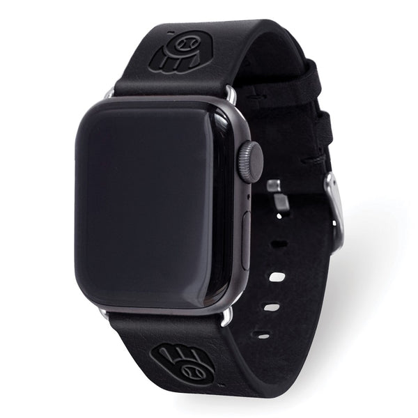 Gametime Mil. Brewers Leather Band fits Apple Watch (38/40mm M/L Black)
