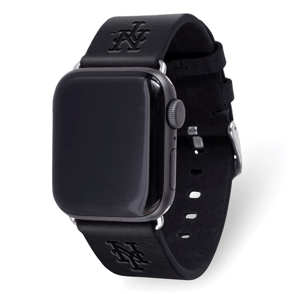 Gametime NY Mets Leather Band fits Apple Watch (42/44mm S/M Black)