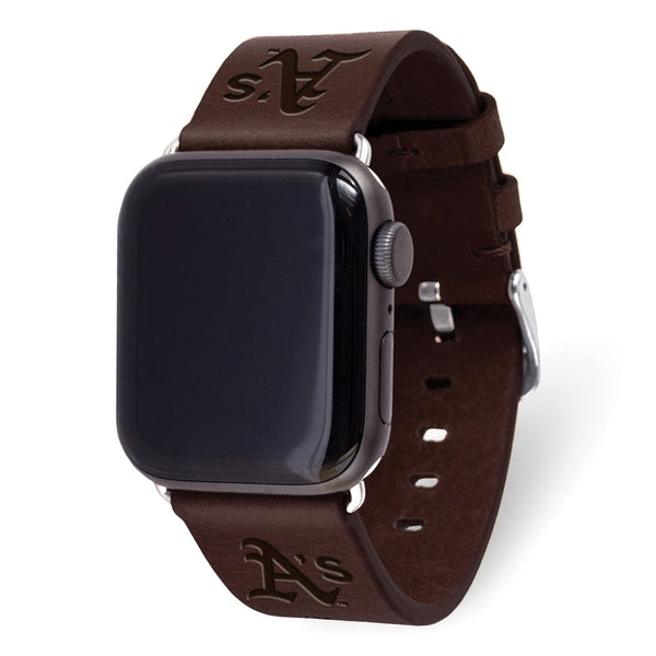 Gametime Oakland A's Leather Band fits Apple Watch (38/40mm M/L Brown)