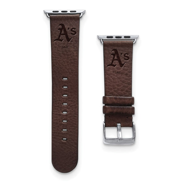 Gametime Oakland A's Leather Band fits Apple Watch (42/44mm S/M Brown)