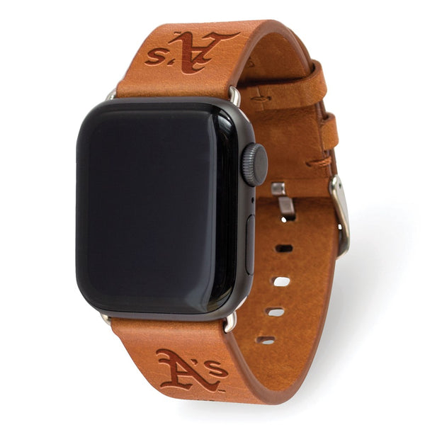 Gametime Oakland A's Leather Band fits Apple Watch (42/44mm S/M Tan)