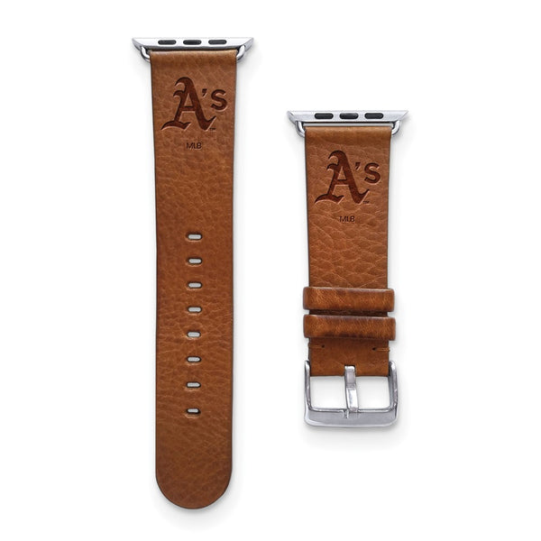Gametime Oakland A's Leather Band fits Apple Watch (42/44mm S/M Tan)