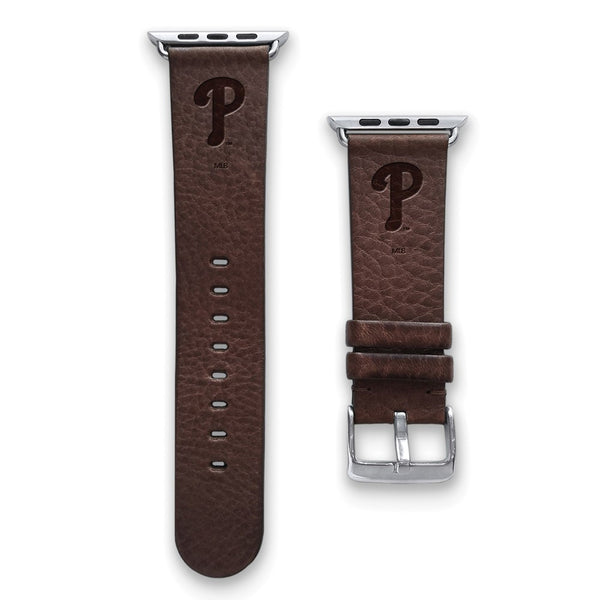 Gametime Phila. Phillies Leather Band fits Apple Watch (38/40mm S/M Brown)