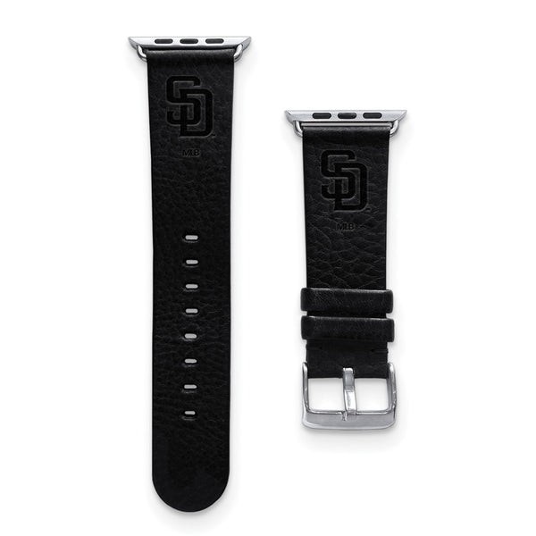 Gametime SD Padres Leather Band fits Apple Watch (42/44mm M/L Black)