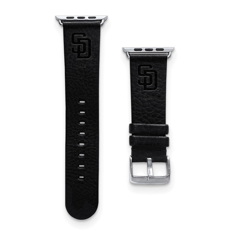 Gametime SD Padres Leather Band fits Apple Watch (42/44mm M/L Black)