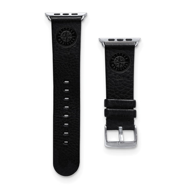 Gametime Seatt. Mariners Leather Band fits Apple Watch (38/40mm M/L Black)