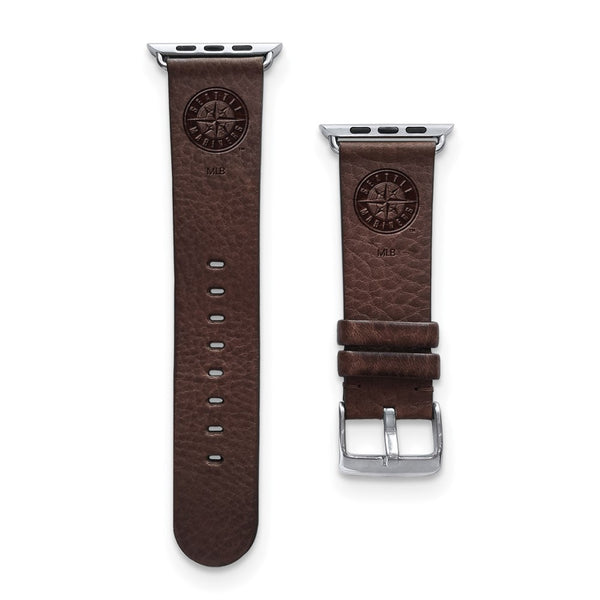 Gametime Seatt. Mariners Leather Band fits Apple Watch (38/40mm S/M Brown)