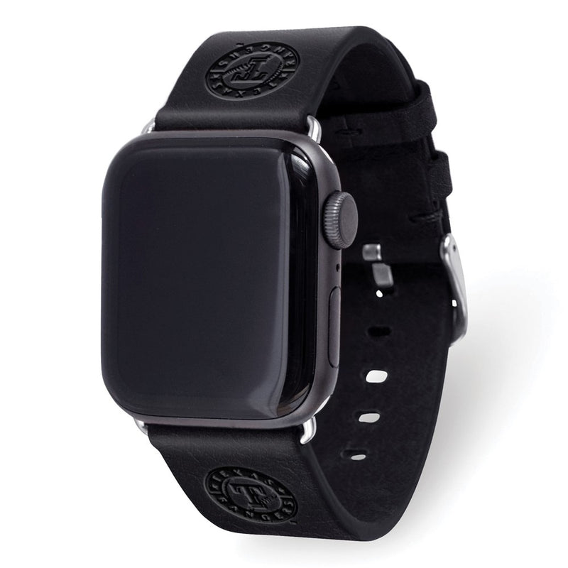 Gametime TX Rangers Leather Band fits Apple Watch (42/44mm S/M Black)