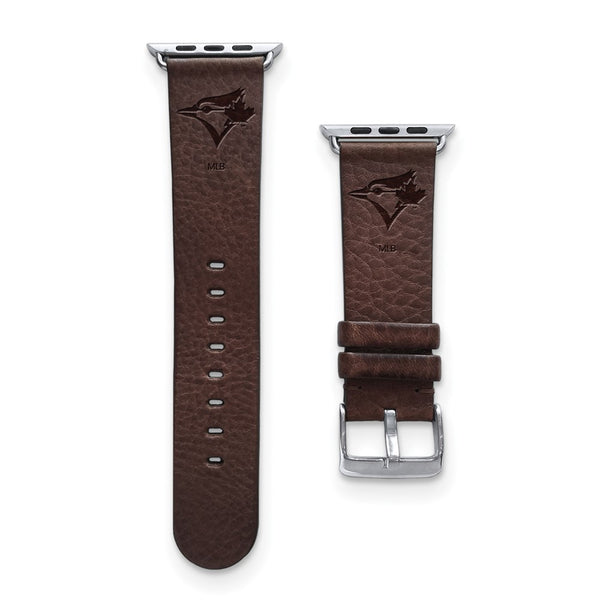 Gametime Tor. Blue Jays Leather Band fits Apple Watch (42/44mm M/L Brown)