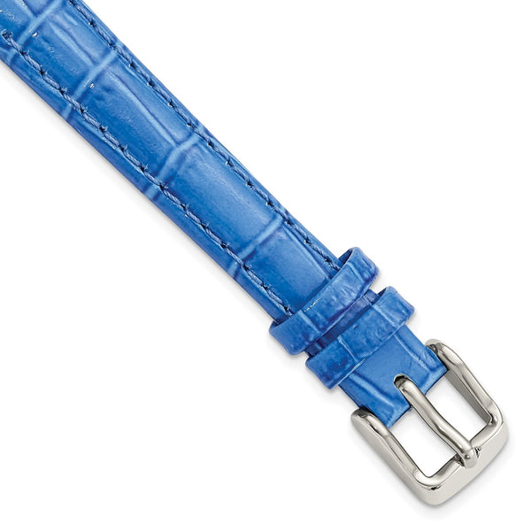 12mm Blue Crocodile Grain Chrono Silver-tone Buckle Watch Band