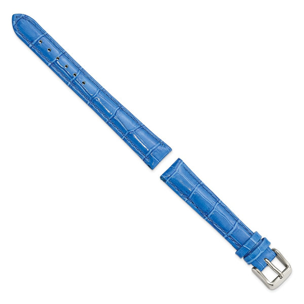 DeBeer 14mm Blue Crocodile Grain Chronograph Leather with Silver-tone Buckle 6.75 inch Watch Band