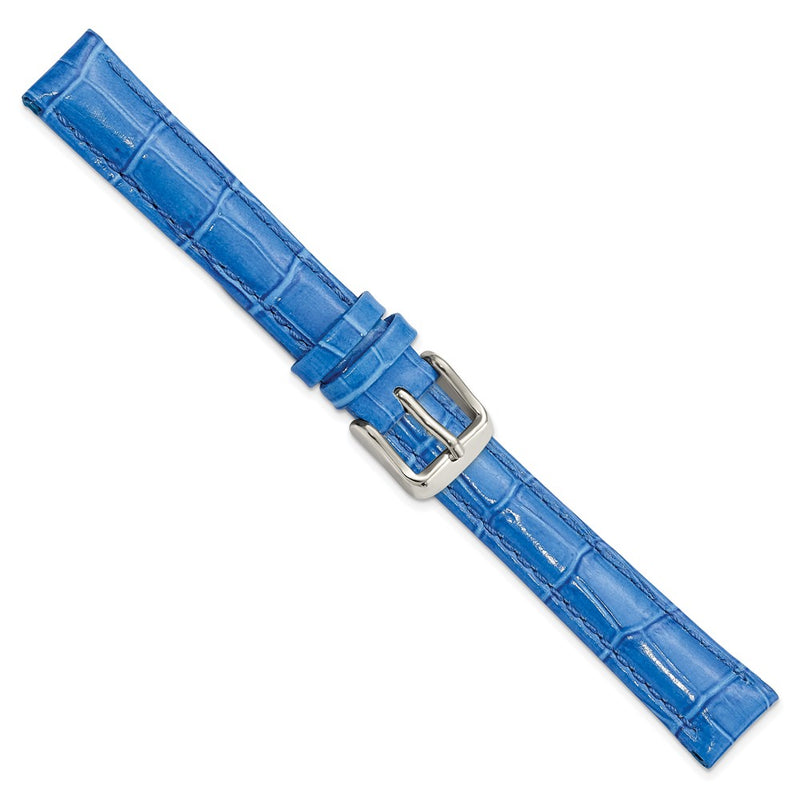 14mm Blue Crocodile Grain Chrono Silver-tone Buckle Watch Band