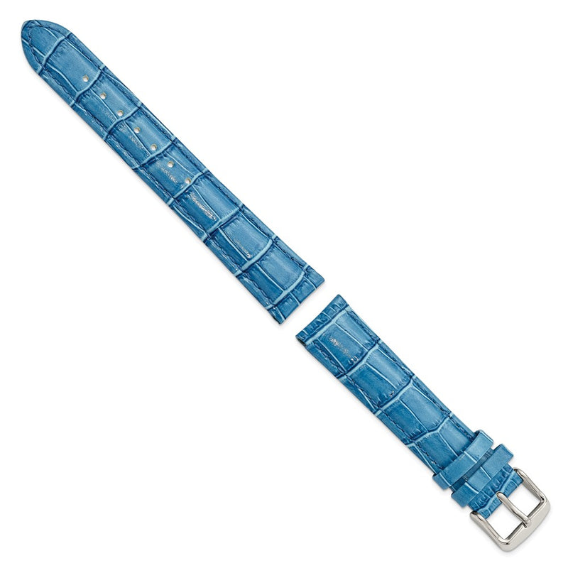 16mm Blue Crocodile Grain Chrono Silver-tone Buckle Watch Band