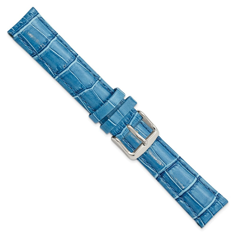 16mm Blue Crocodile Grain Chrono Silver-tone Buckle Watch Band