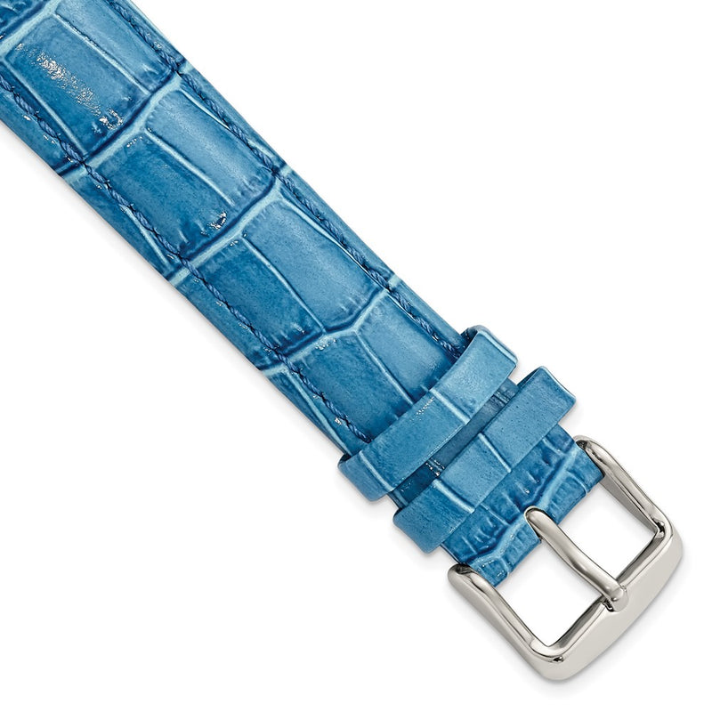 DeBeer 16mm Blue Crocodile Grain Chronograph Leather with Silver-tone Buckle 7.5 inch Watch Band