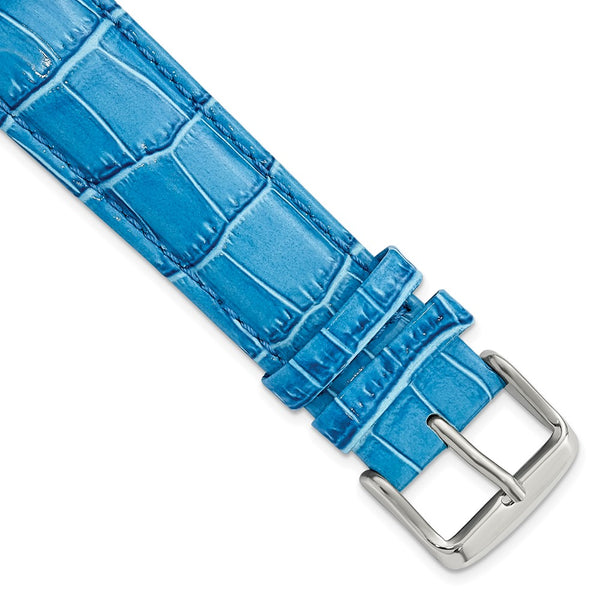 20mm Blue Crocodile Grain Chrono Silver-tone Buckle Watch Band