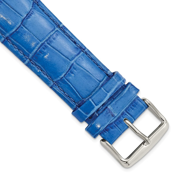 24mm Blue Crocodile Grain Chrono Silver-tone Buckle Watch Band