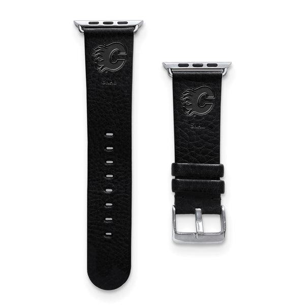 Gametime Calgary Flames Leather Band fits Apple Watch (38/40mm M/L Black)