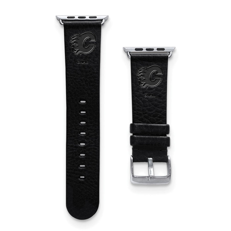 Gametime Calgary Flames Leather Band fits Apple Watch (38/40mm M/L Black)