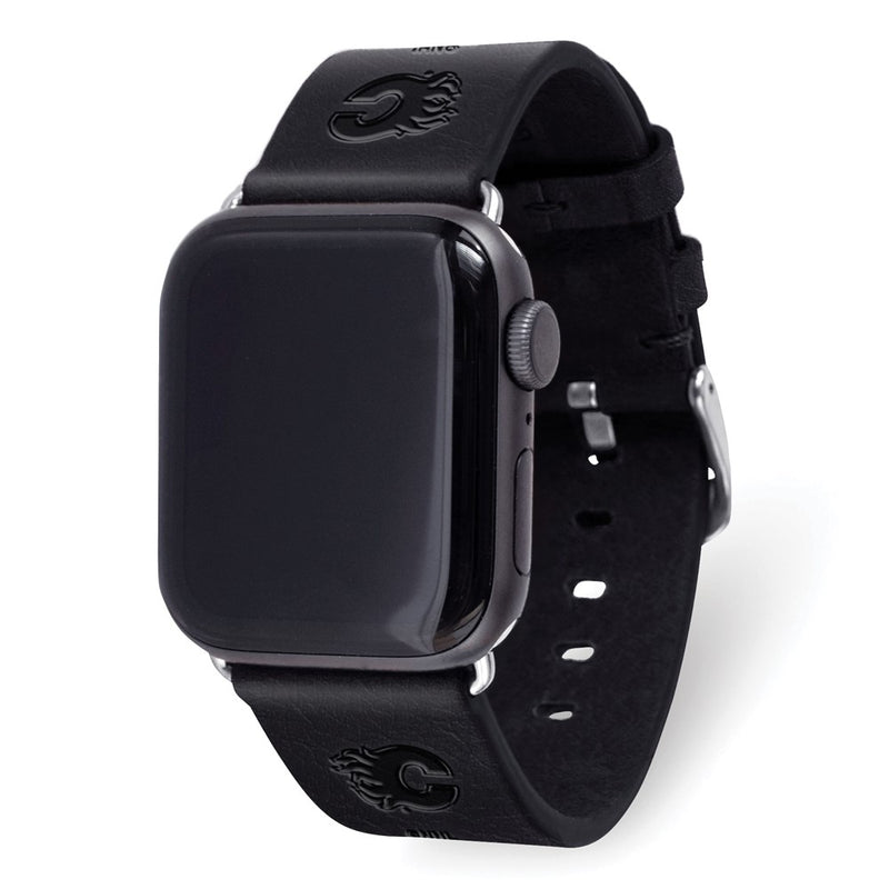 Gametime Calgary Flames Leather Band fits Apple Watch (38/40mm S/M Black)