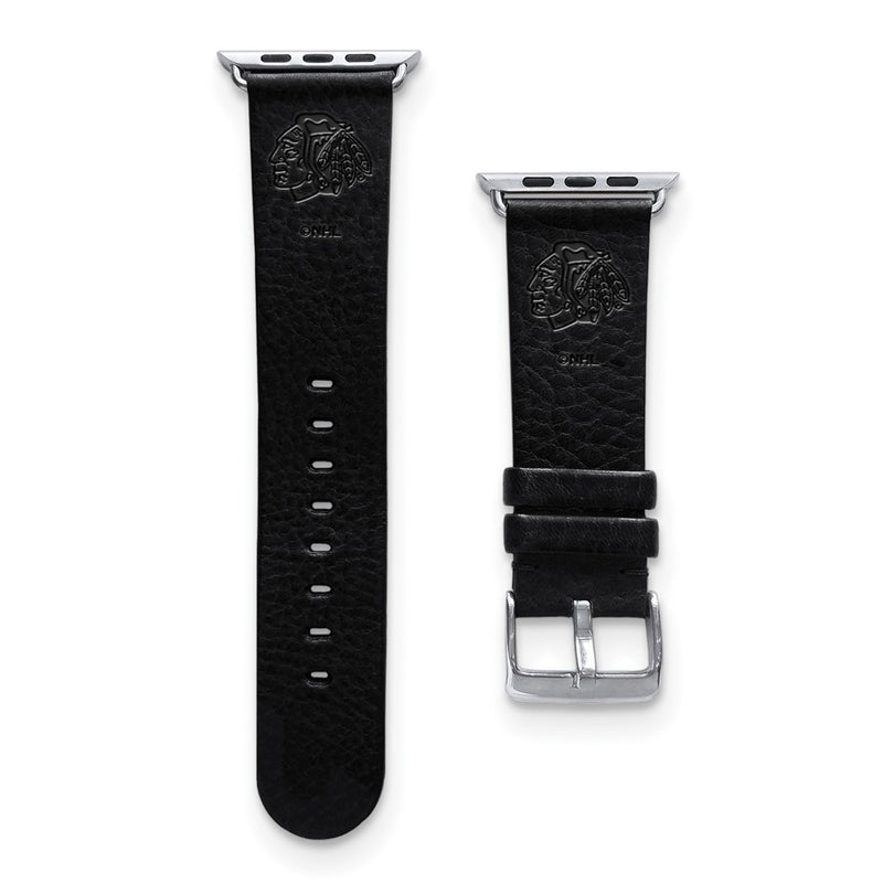 Gametime Chi. Blackhawks Leather Band fits Apple Watch (38/40mm M/L Black)