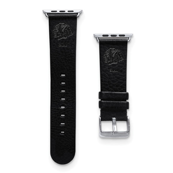 Gametime Chi. Blackhawks Leather Band fits Apple Watch (42/44mm M/L Black)