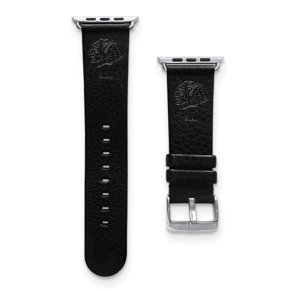 Gametime Chi. Blackhawks Leather Band fits Apple Watch (42/44mm S/M Black)