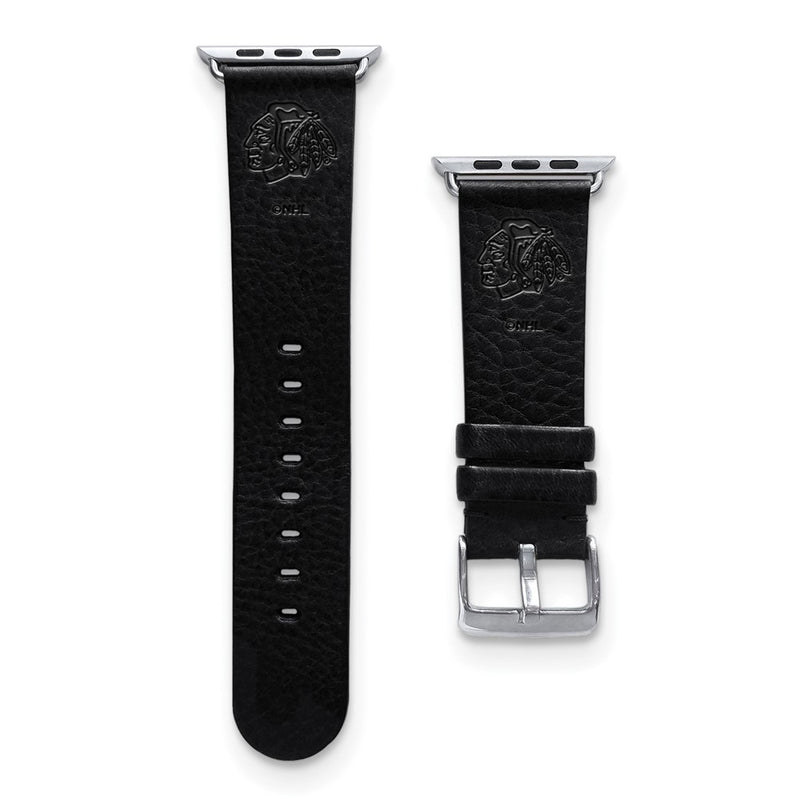 Gametime Chi. Blackhawks Leather Band fits Apple Watch (42/44mm S/M Black)