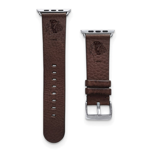 Gametime Chi. Blackhawks Leather Band fits Apple Watch (42/44mm M/L Brown)