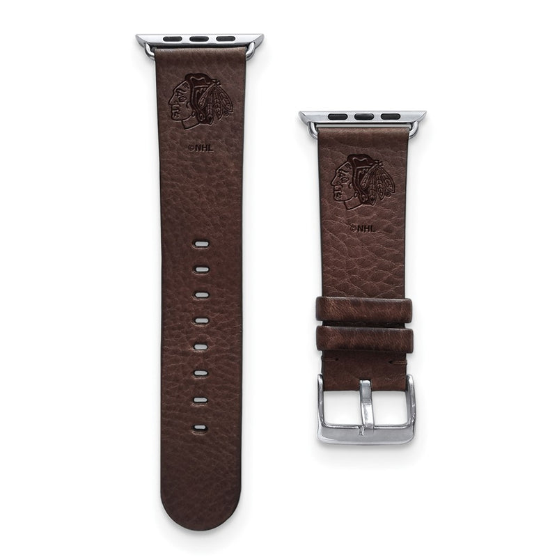 Gametime Chi. Blackhawks Leather Band fits Apple Watch (38/40mm M/L Brown)