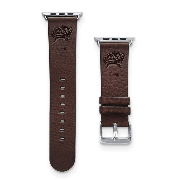 Gametime Col. Blue Jackets Leather Band fits Apple Watch (42/44mm S/M Brown