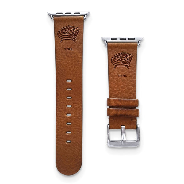 Gametime Col. Blue Jackets Leather Band fits Apple Watch (38/40mm S/M Tan)