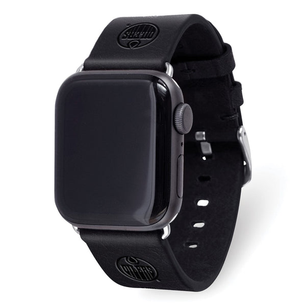 Gametime Ed. Oilers Leather Band fits Apple Watch (42/44mm S/M Black)