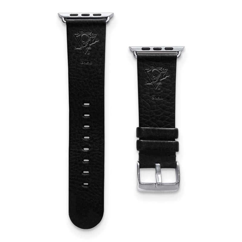 Gametime Pitts. Penguins Leather Band fits Apple Watch (38/40mm M/L Black)