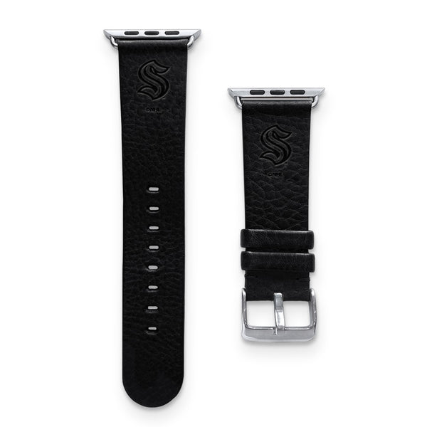 Gametime Seatt. Kraken Leather Band fits Apple Watch (42/44mm S/M Black)