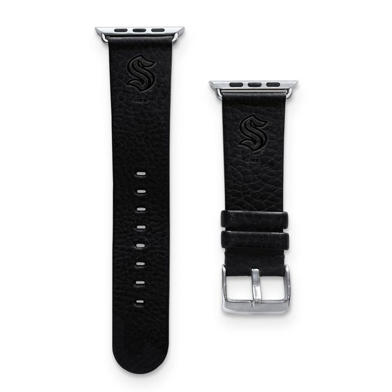 Gametime Seatt. Kraken Leather Band fits Apple Watch (42/44mm S/M Black)