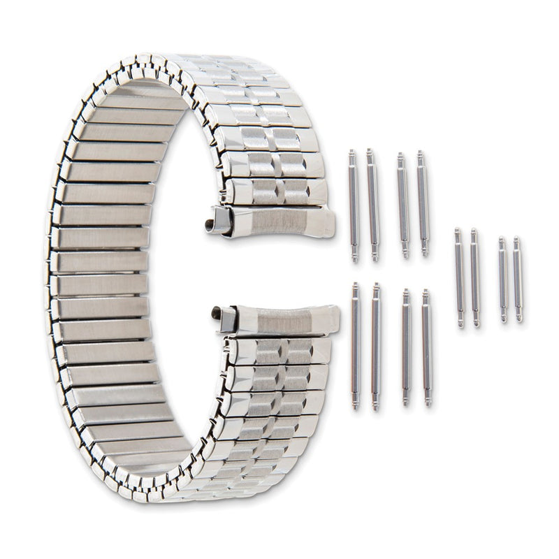 Gilden Mens 18-22mm Satin and Polished Curved-End Stainless Steel 6.75 inch Expansion Watch Band