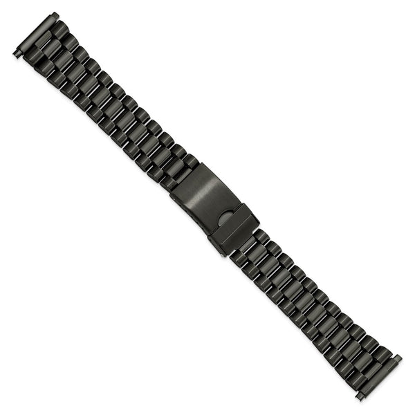 Gilden Long 18-22mm President-Style Satin and Polished Black  IP-plated Stainless Steel with Deployment Buckle 7 inch Watch Band