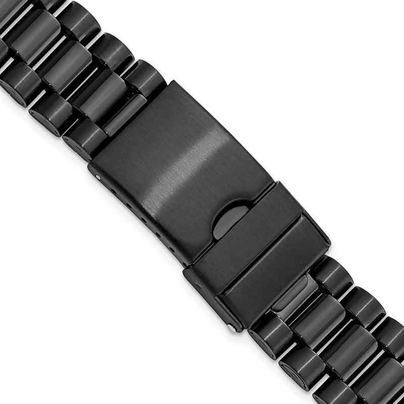Gilden Long 22-26mm President-Style Satin and Polished Black IP-plated Stainless Steel with Deployment Buckle 7 inch Watch Band