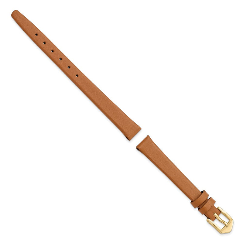 Gilden 10mm Light Brown Classic Calfskin Leather with Gold-tone Aluminum Buckle 6.5 inch Watch Band