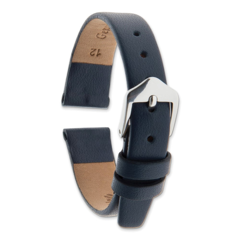 Gilden 10mm Navy Blue Classic Calfskin Leather with Silver-tone Aluminum Buckle 6.6 inch Watch Band